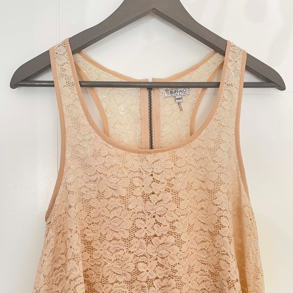 Buffalo David Bitton Lace tank with peplum cream champagne small EUC - Picture 3 of 7